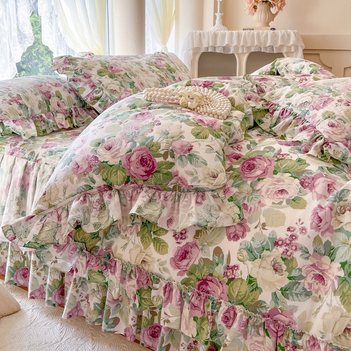 91家纺网 家纺一手货源 找家纺 瑞宝 2025新款13372全棉印花花边床裙四件套 爱丽丝