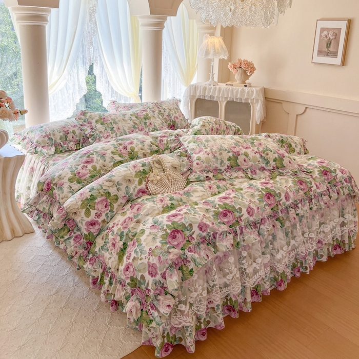 91家纺网 家纺一手货源 找家纺 瑞宝 2025新款13372全棉印花花边床裙四件套 爱丽丝