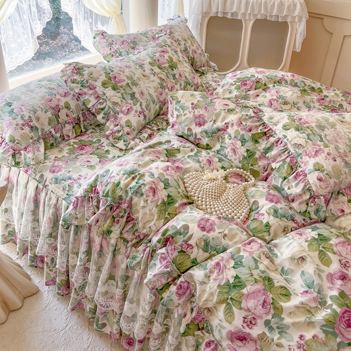 91家纺网 家纺一手货源 找家纺 瑞宝 2025新款13372全棉印花花边床裙四件套 爱丽丝