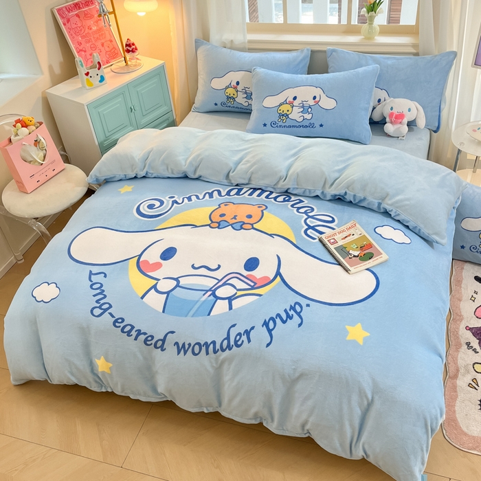 91家纺网 家纺一手货源 找家纺 金爱家 2025新款正版三丽鸥授权大版卡通平网数码印花加厚高克重牛奶绒系列四件套-第一批 绒大版-R汽水大耳狗