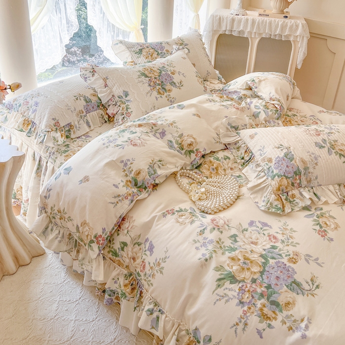 91家纺网 家纺一手货源 找家纺 瑞宝 2025新款13372全棉印花花边床裙四件套 安娜花园