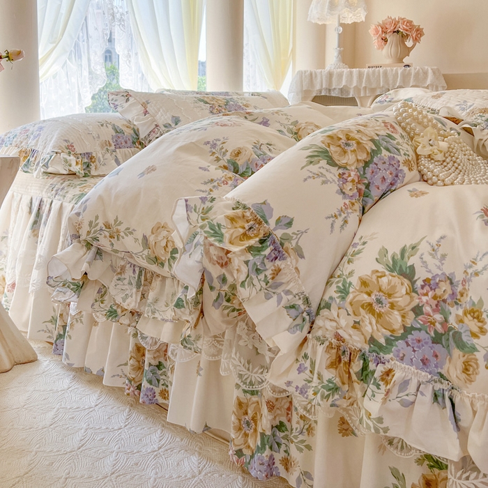 91家纺网 家纺一手货源 找家纺 瑞宝 2025新款13372全棉印花花边床裙四件套 安娜花园