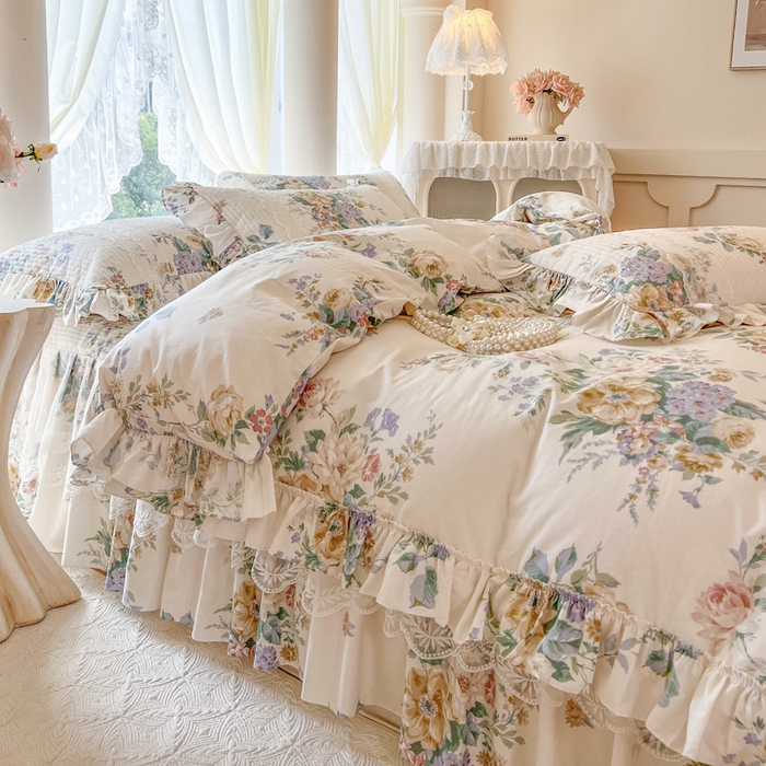 91家纺网 家纺一手货源 找家纺 瑞宝 2025新款13372全棉印花花边床裙四件套 安娜花园