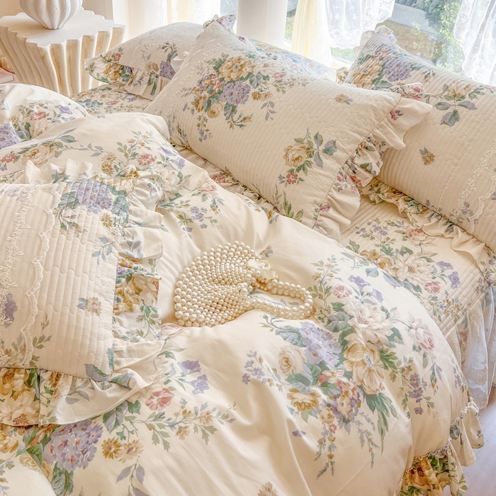 91家纺网 家纺一手货源 找家纺 瑞宝 2025新款13372全棉印花花边床裙四件套 安娜花园