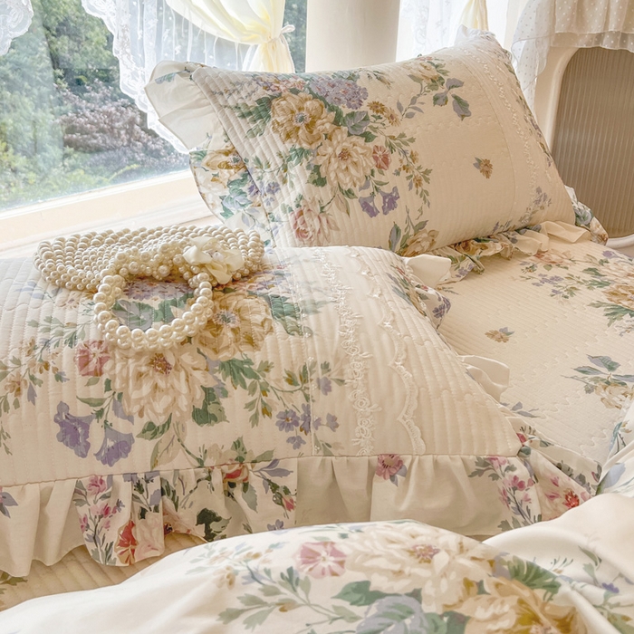 91家纺网 家纺一手货源 找家纺 瑞宝 2025新款13372全棉印花花边床裙四件套 安娜花园