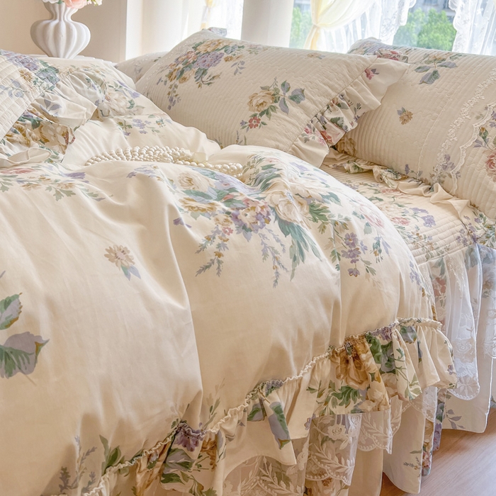 91家纺网 家纺一手货源 找家纺 瑞宝 2025新款13372全棉印花花边床裙四件套 安娜花园