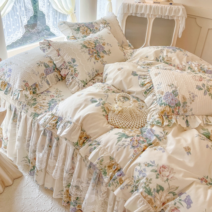 91家纺网 家纺一手货源 找家纺 瑞宝 2025新款13372全棉印花花边床裙四件套 安娜花园