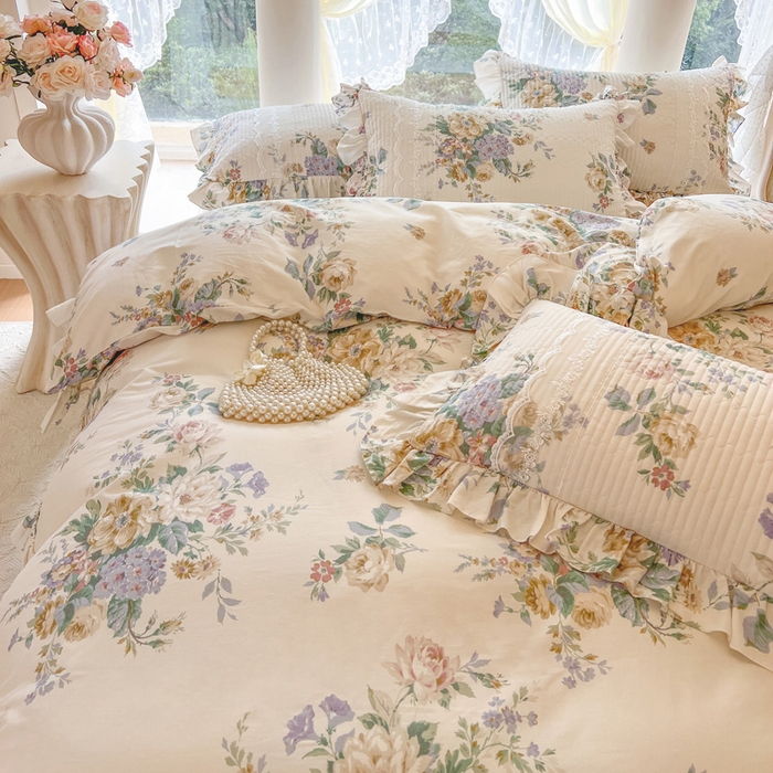 91家纺网 家纺一手货源 找家纺 瑞宝 2025新款13372全棉印花花边床裙四件套 安娜花园