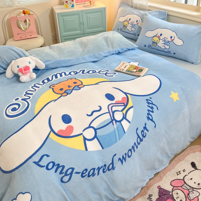 91家纺网 家纺一手货源 找家纺 金爱家 2025新款正版三丽鸥授权大版卡通平网数码印花加厚高克重牛奶绒系列四件套-第一批 绒大版-R汽水大耳狗