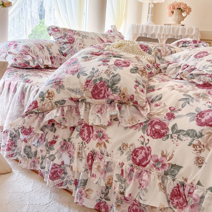 91家纺网 家纺一手货源 找家纺 瑞宝 2025新款13372全棉印花花边床裙四件套 繁花似锦