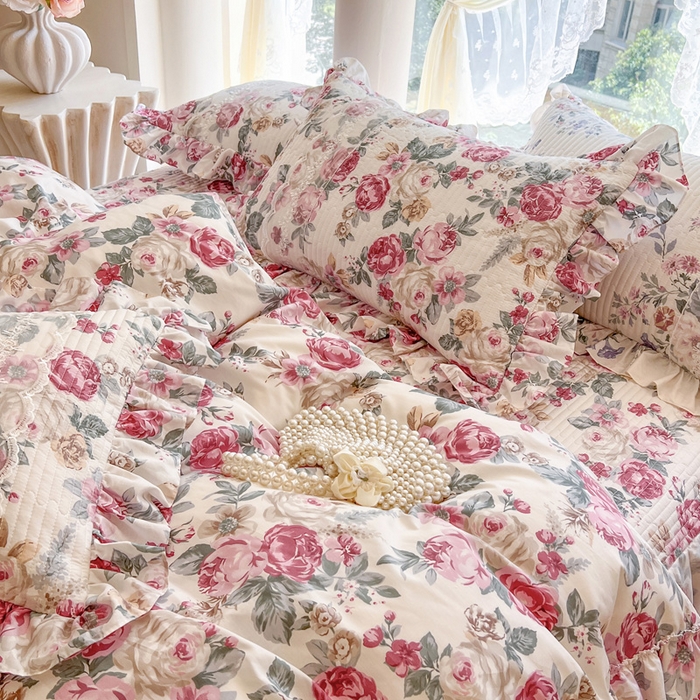 91家纺网 家纺一手货源 找家纺 瑞宝 2025新款13372全棉印花花边床裙四件套 繁花似锦