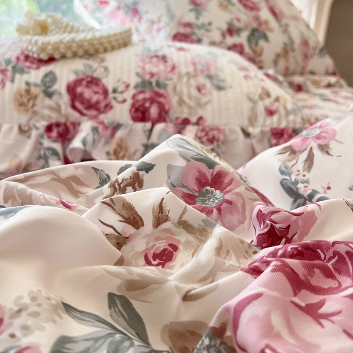 91家纺网 家纺一手货源 找家纺 瑞宝 2025新款13372全棉印花花边床裙四件套 繁花似锦