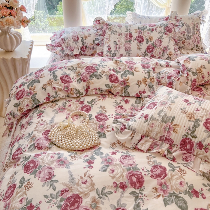 91家纺网 家纺一手货源 找家纺 瑞宝 2025新款13372全棉印花花边床裙四件套 繁花似锦