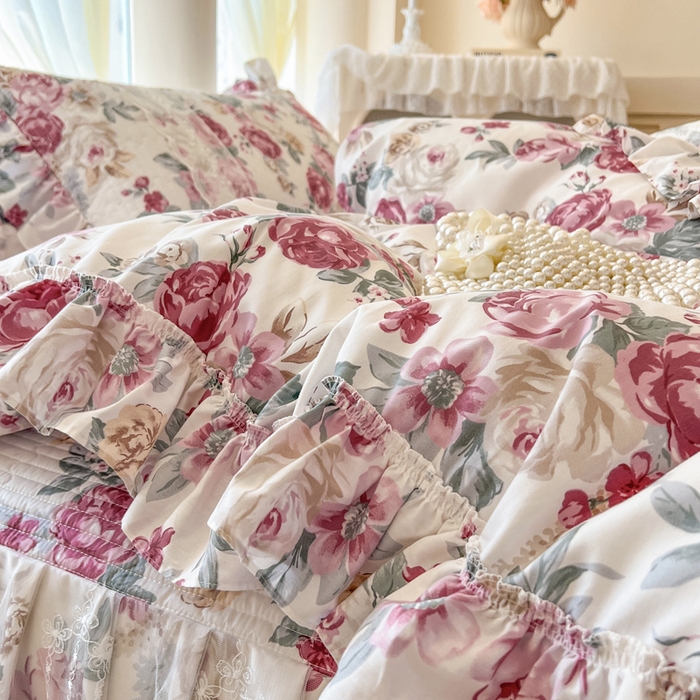 91家纺网 家纺一手货源 找家纺 瑞宝 2025新款13372全棉印花花边床裙四件套 繁花似锦