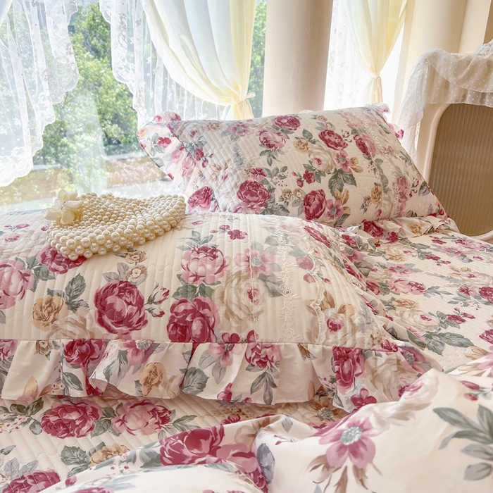 91家纺网 家纺一手货源 找家纺 瑞宝 2025新款13372全棉印花花边床裙四件套 繁花似锦