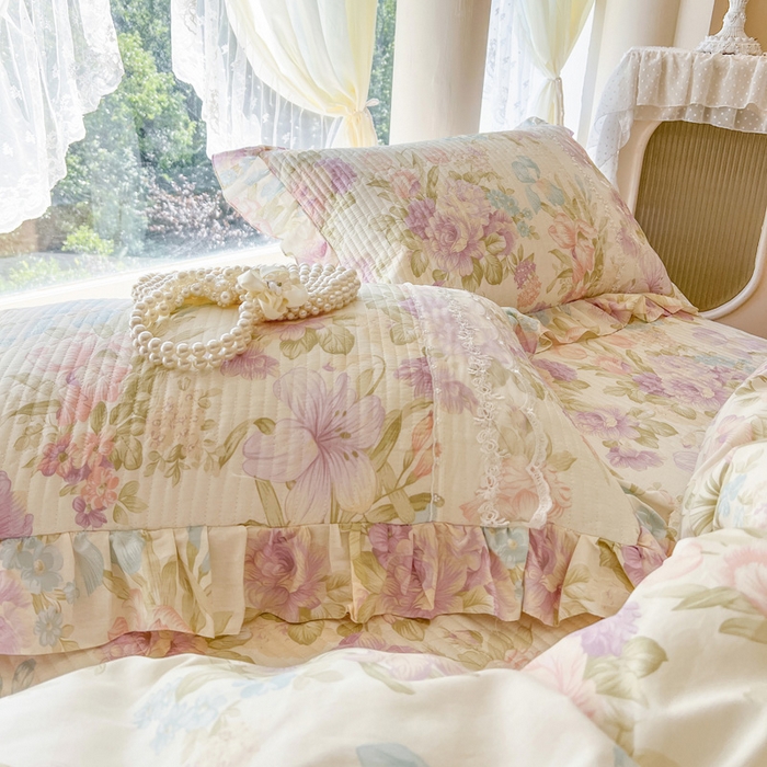 91家纺网 家纺一手货源 找家纺 瑞宝 2025新款13372全棉印花花边床裙四件套 浪漫花溪