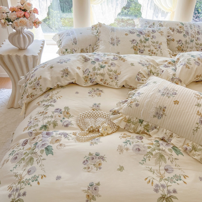 91家纺网 家纺一手货源 找家纺 瑞宝 2025新款13372全棉印花花边床裙四件套 浪漫花芷