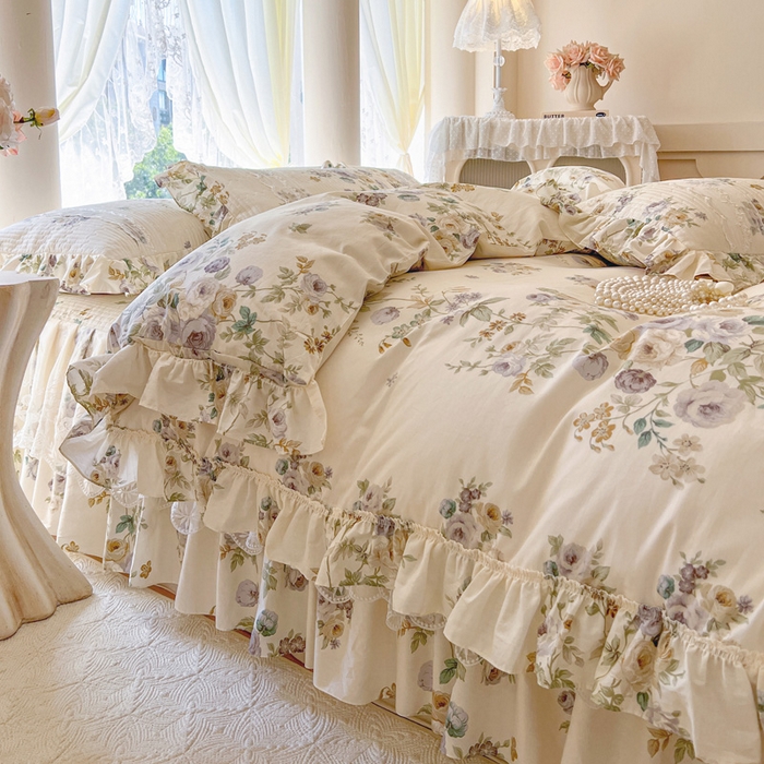 91家纺网 家纺一手货源 找家纺 瑞宝 2025新款13372全棉印花花边床裙四件套 浪漫花芷