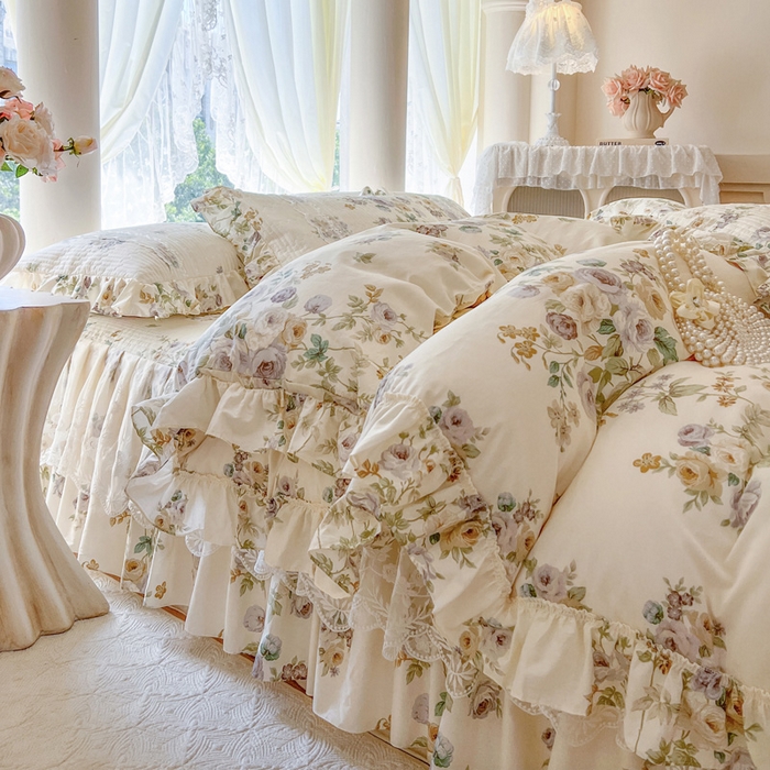 91家纺网 家纺一手货源 找家纺 瑞宝 2025新款13372全棉印花花边床裙四件套 浪漫花芷