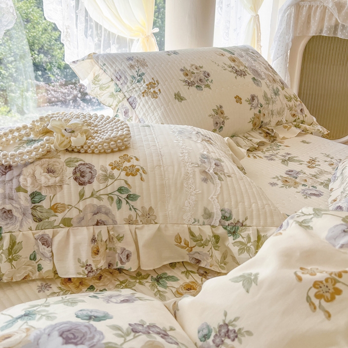 91家纺网 家纺一手货源 找家纺 瑞宝 2025新款13372全棉印花花边床裙四件套 浪漫花芷