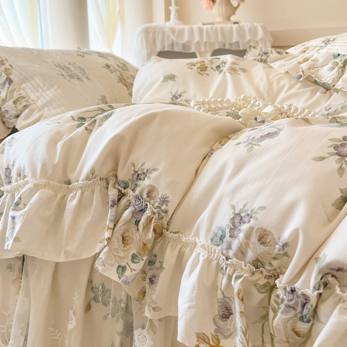 91家纺网 家纺一手货源 找家纺 瑞宝 2025新款13372全棉印花花边床裙四件套 浪漫花芷