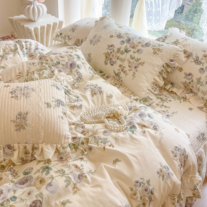 91家纺网 家纺一手货源 找家纺 瑞宝 2025新款13372全棉印花花边床裙四件套 浪漫花芷