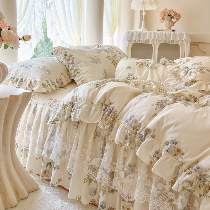 91家纺网 家纺一手货源 找家纺 瑞宝 2025新款13372全棉印花花边床裙四件套 浪漫花芷