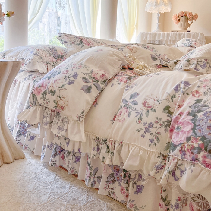 91家纺网 家纺一手货源 找家纺 瑞宝 2025新款13372全棉印花花边床裙四件套 素雅