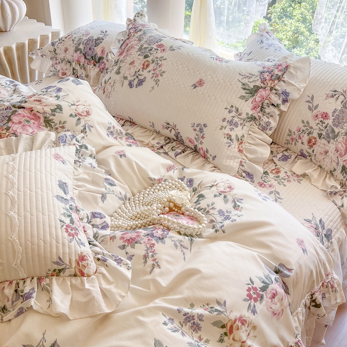 91家纺网 家纺一手货源 找家纺 瑞宝 2025新款13372全棉印花花边床裙四件套 素雅