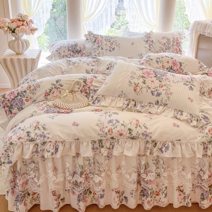 91家纺网 家纺一手货源 找家纺 瑞宝 2025新款13372全棉印花花边床裙四件套 素雅