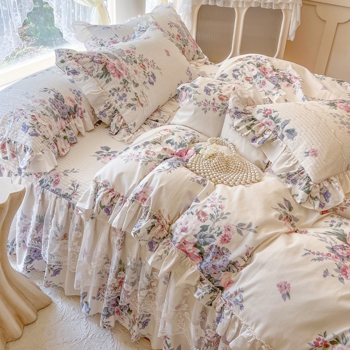 91家纺网 家纺一手货源 找家纺 瑞宝 2025新款13372全棉印花花边床裙四件套 素雅