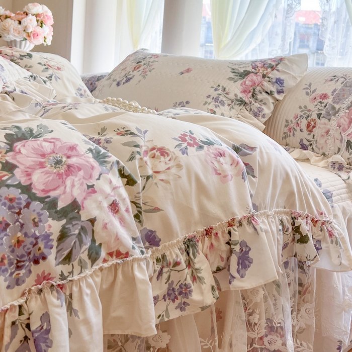 91家纺网 家纺一手货源 找家纺 瑞宝 2025新款13372全棉印花花边床裙四件套 素雅