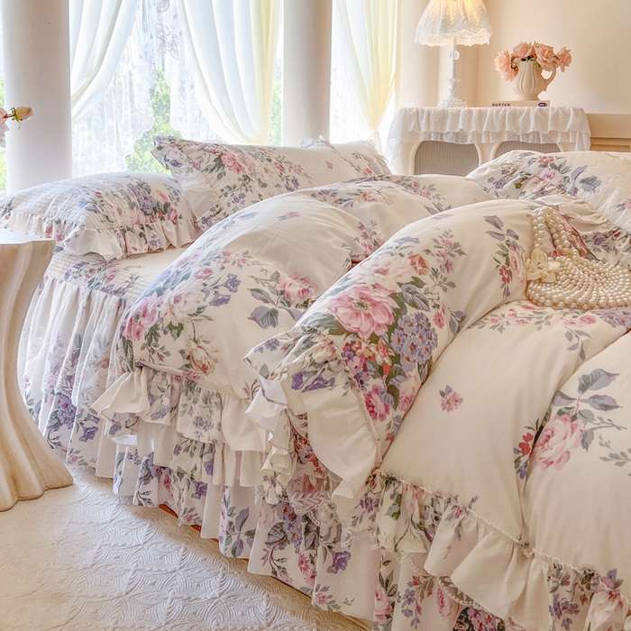 91家纺网 家纺一手货源 找家纺 瑞宝 2025新款13372全棉印花花边床裙四件套 素雅