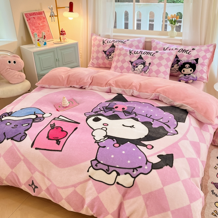 金爱家 2025新款正版三丽鸥授权大版卡通平网数码印花加厚高克重牛奶绒系列四件套-第一批 绒大版-R亲亲库洛米