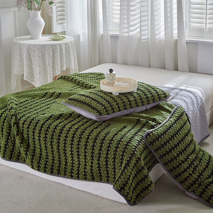 91家纺网 家纺一手货源 找家纺 温宁家纺 2025新款步步高床盖三件套 床盖-步步高军绿