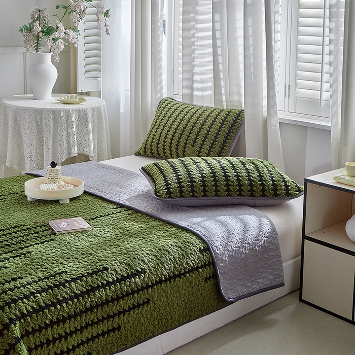 91家纺网 家纺一手货源 找家纺 温宁家纺 2025新款步步高床盖三件套 床盖-步步高军绿