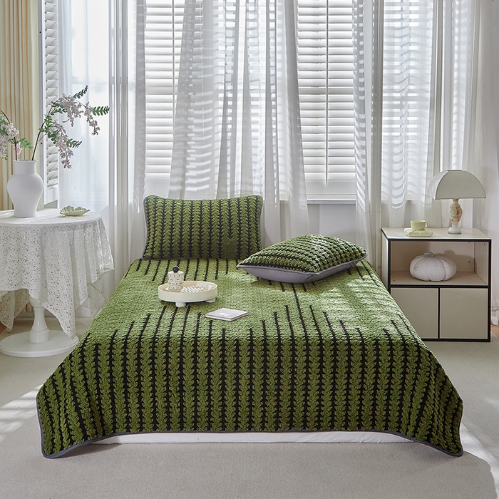 温宁家纺 2025新款步步高床盖三件套 床盖-步步高军绿