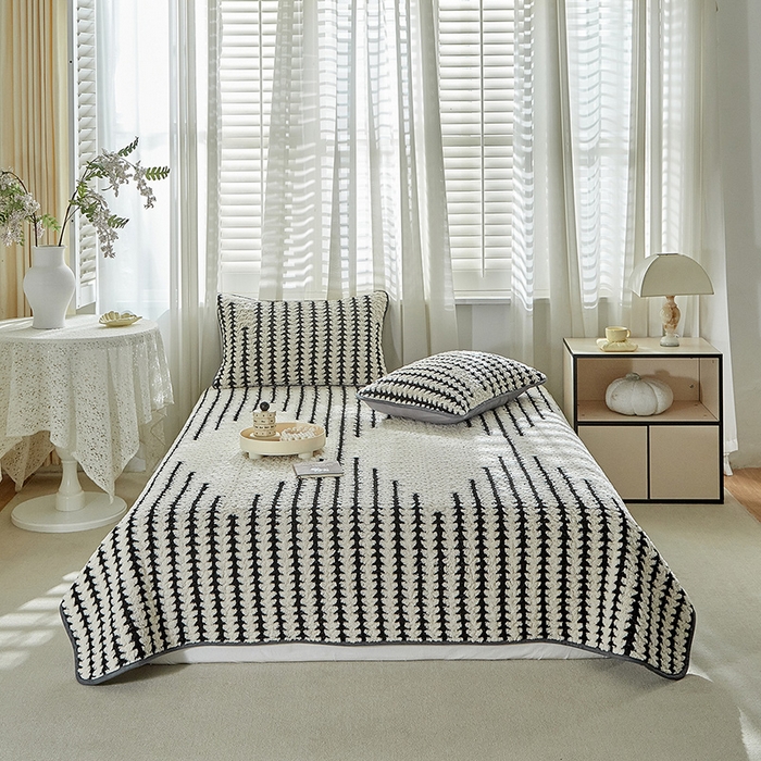 温宁家纺 2025新款步步高床盖三件套 床盖-步步高米白