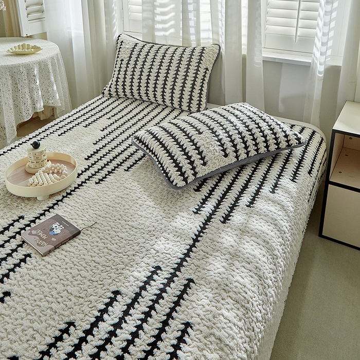 91家纺网 家纺一手货源 找家纺 温宁家纺 2025新款步步高床盖三件套 床盖-步步高米白