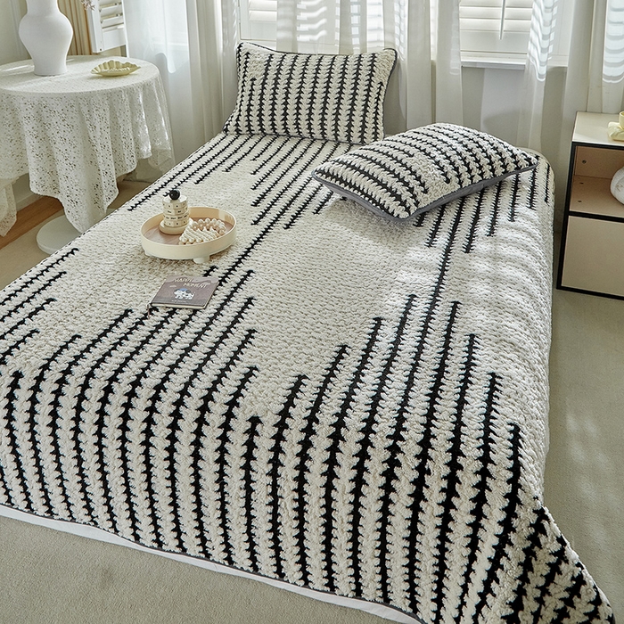 91家纺网 家纺一手货源 找家纺 温宁家纺 2025新款步步高床盖三件套 床盖-步步高米白