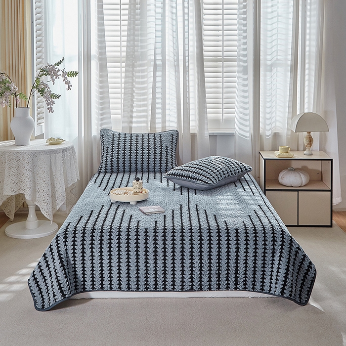 温宁家纺 2025新款步步高床盖三件套 床盖-步步高雾蓝