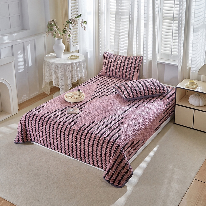 91家纺网 家纺一手货源 找家纺 温宁家纺 2025新款步步高床盖三件套 床盖-步步高香芋紫