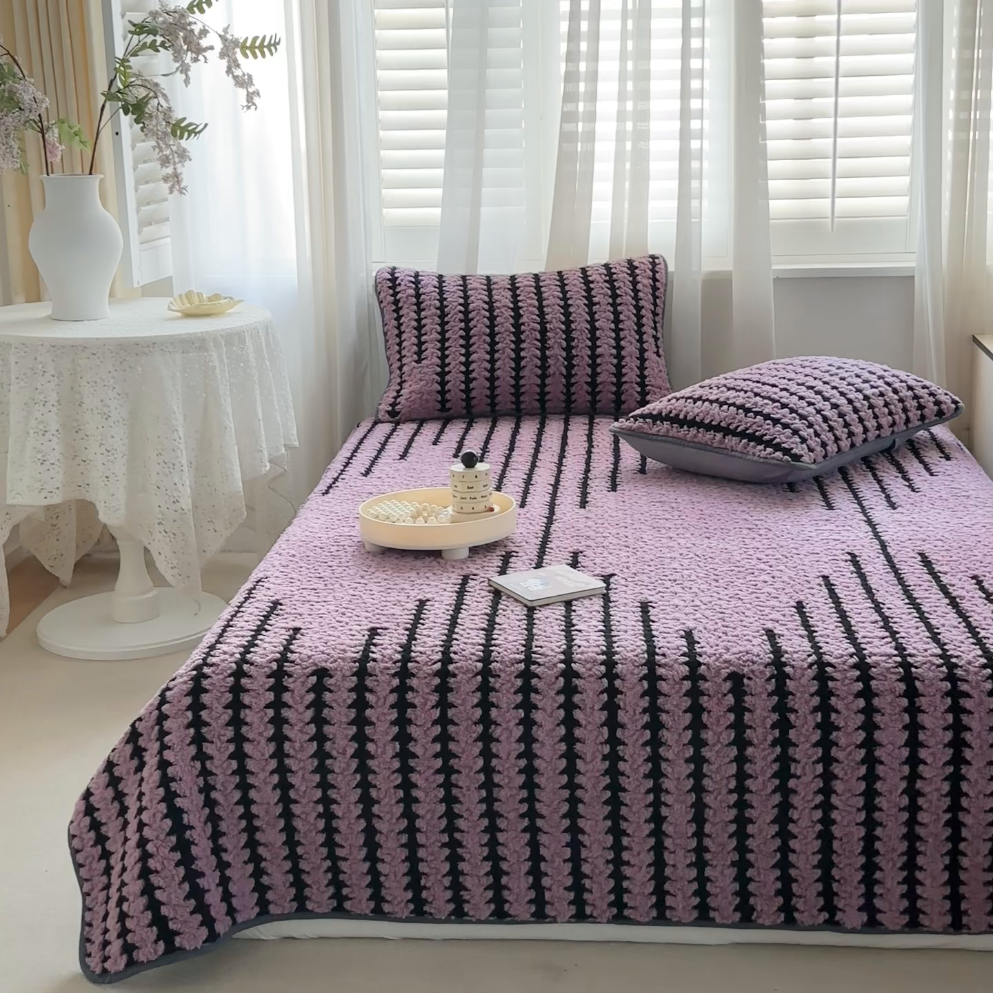 91家纺网 家纺一手货源 找家纺 温宁家纺 2025新款步步高床盖三件套 床盖-步步高香芋紫