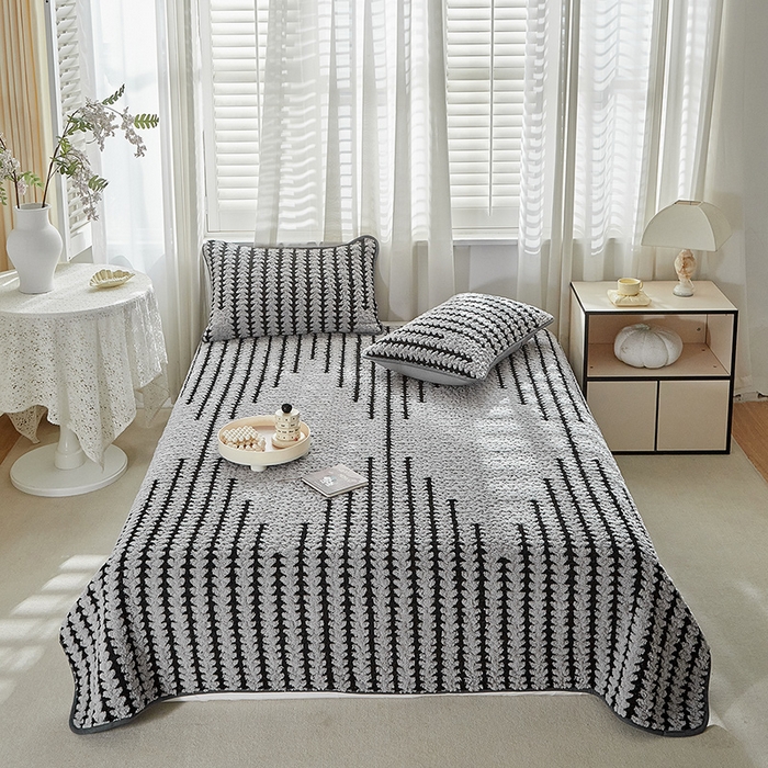 91家纺网 家纺一手货源 找家纺 温宁家纺 2025新款步步高床盖三件套 床盖-步步高银灰