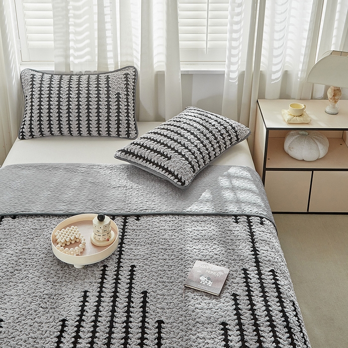 91家纺网 家纺一手货源 找家纺 温宁家纺 2025新款步步高床盖三件套 床盖-步步高银灰