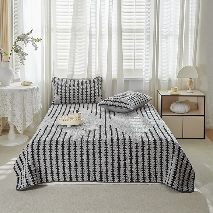 温宁家纺 2025新款步步高床盖三件套 床盖-步步高银灰