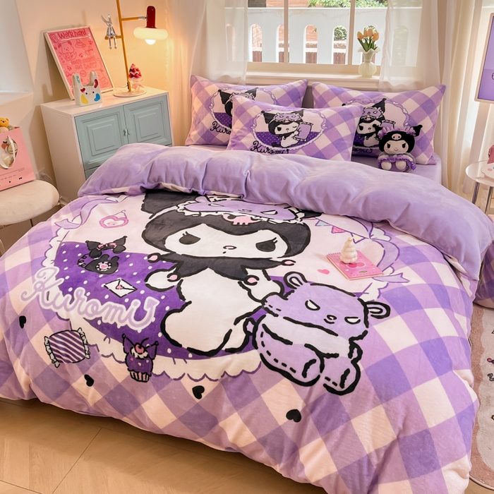 金爱家 2025新款正版三丽鸥授权大版卡通平网数码印花加厚高克重牛奶绒系列四件套-第一批 绒大版-R糖果库洛米