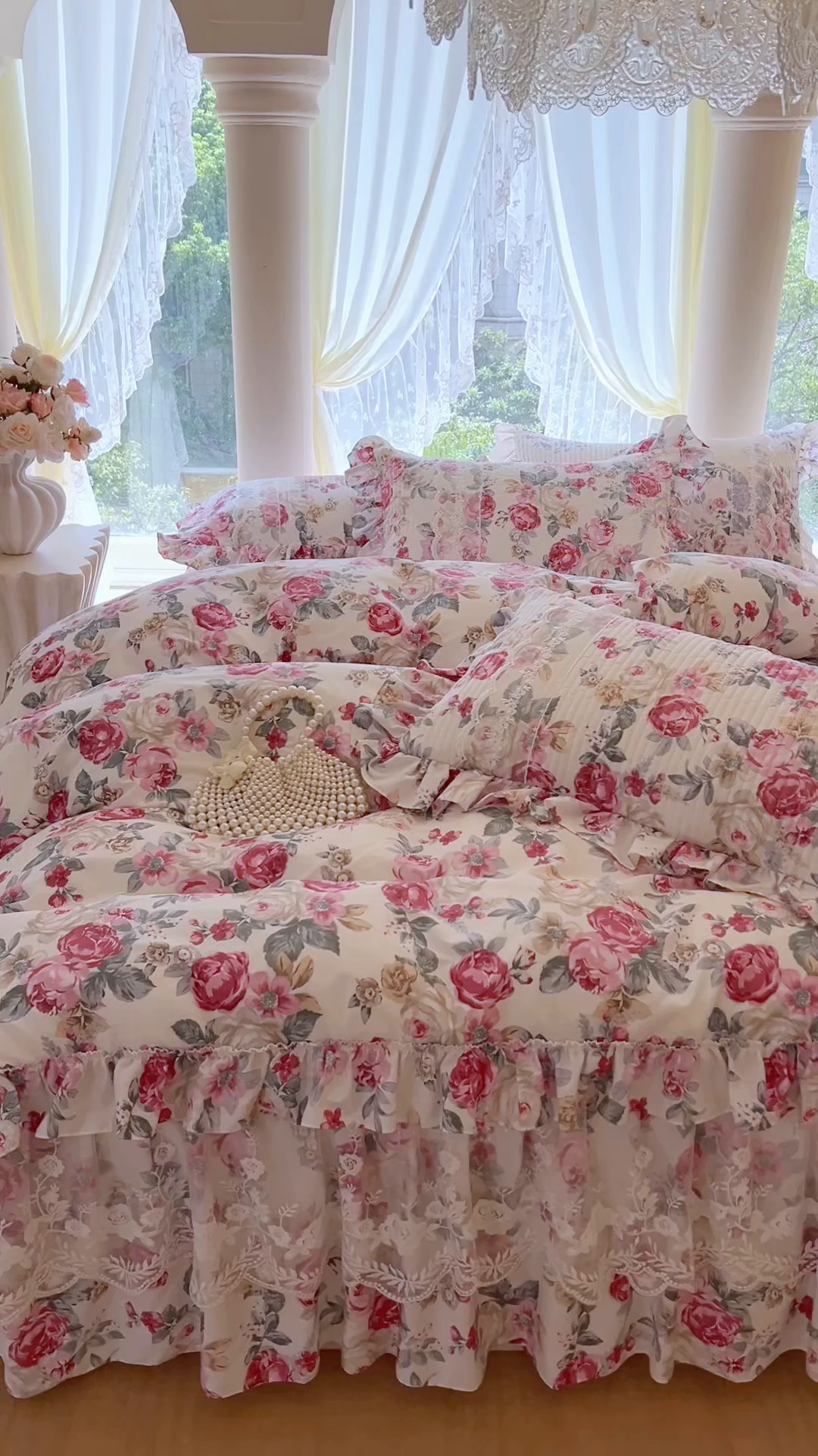 91家纺网 家纺一手货源 找家纺 瑞宝 2025新款13372全棉印花花边床裙四件套 繁花似锦