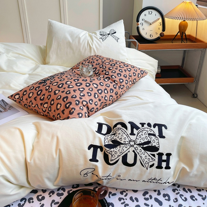 炫拼家纺 2026新款丝蕴系列全棉纯棉磨毛绣花蝴蝶结豹纹纯棉四件套-丝蕴 丝蕴-爱情手札