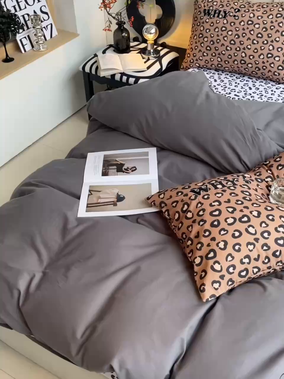 91家纺网 家纺一手货源 找家纺 （总）炫拼家纺 2025新款丝蕴系列全棉纯棉磨毛绣花蝴蝶结豹纹纯棉四件套-丝蕴